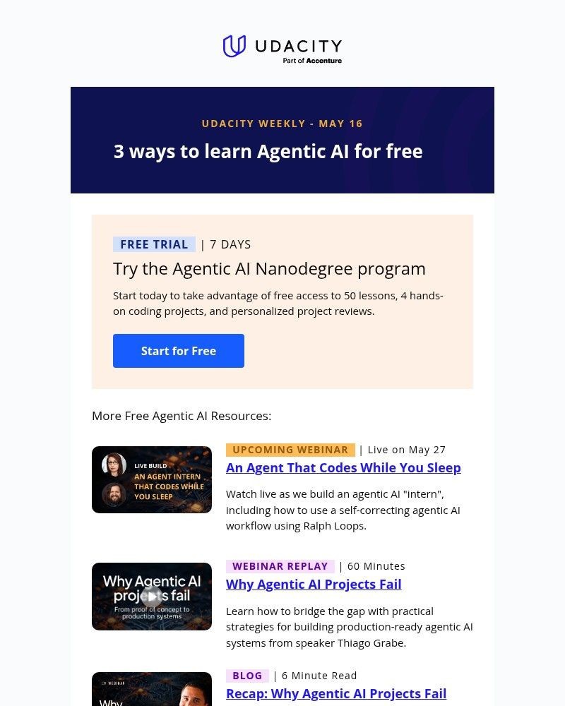 Screenshot of email sent to a Udacity Registered user
