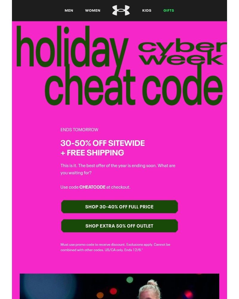 Screenshot of email sent to a Under Armour Newsletter subscriber