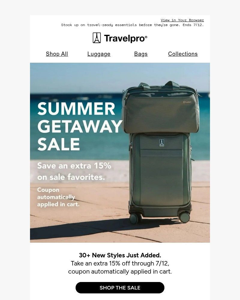 Screenshot of email sent to a Travelpro Newsletter subscriber