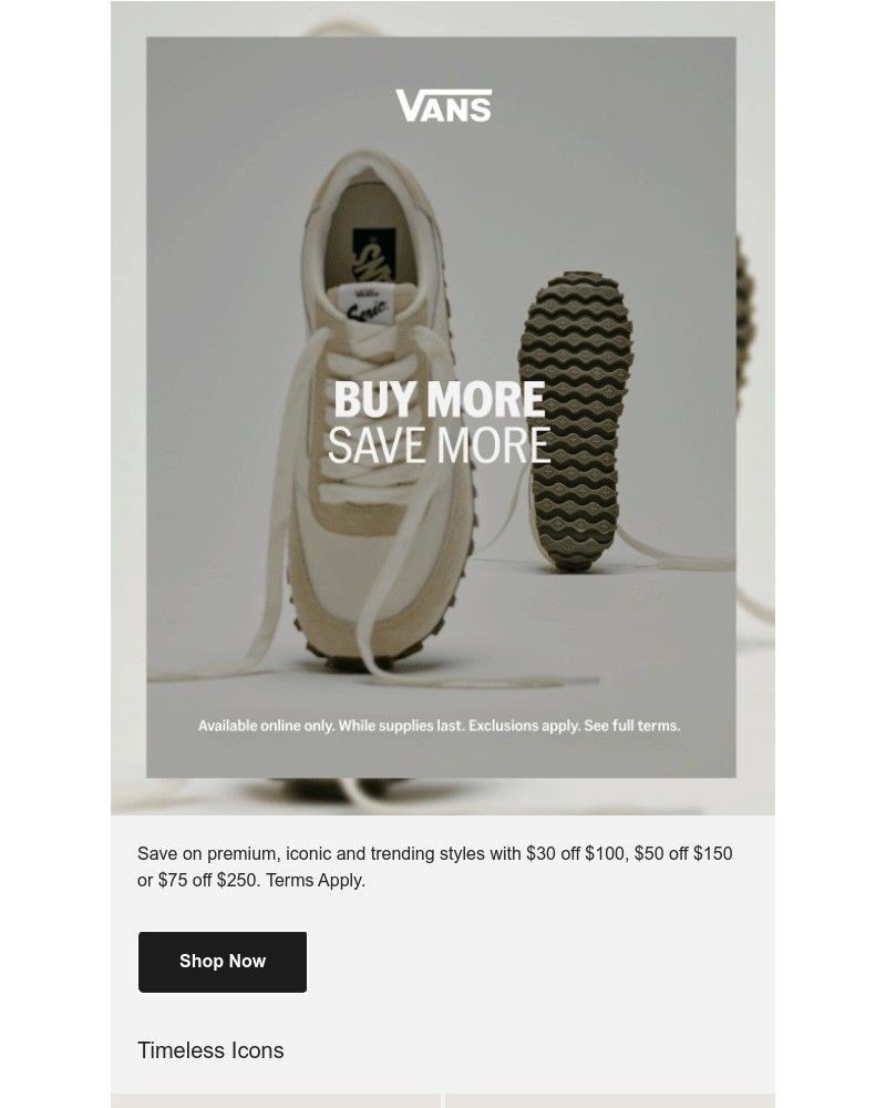 Screenshot of email sent to a Vans Registered user