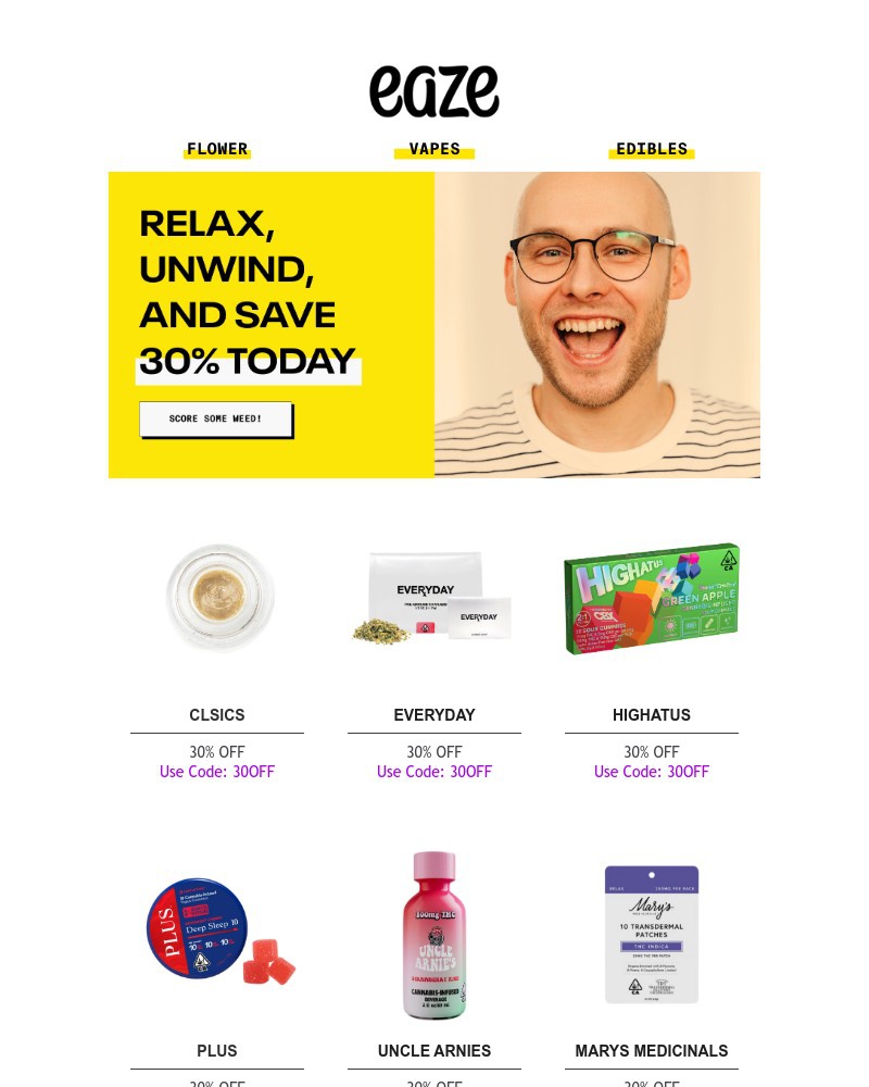 Screenshot of email sent to a Eaze Registered user