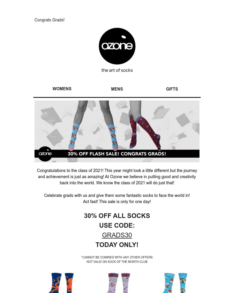 Screenshot of email with subject /media/emails/30-off-all-socks-congrats-grads-flash-sale-a23549-cropped-7de3d74a.jpg