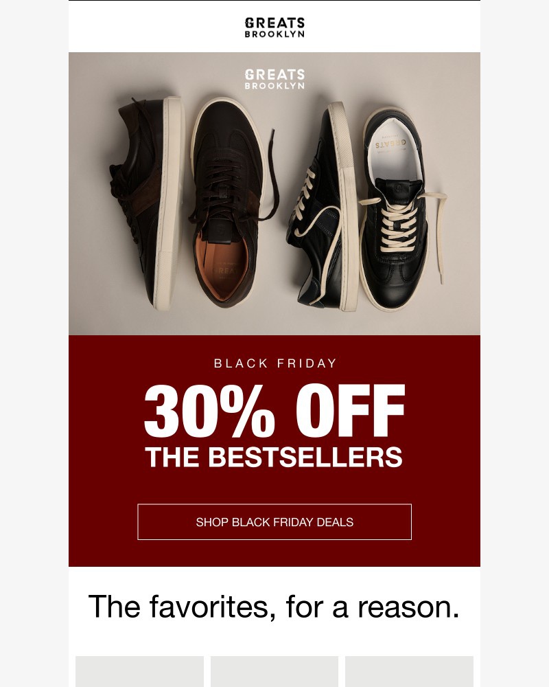 Screenshot of email sent to a Greats Newsletter subscriber