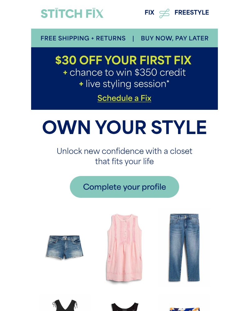 Screenshot of email sent to a Stitch Fix Cart abandoner