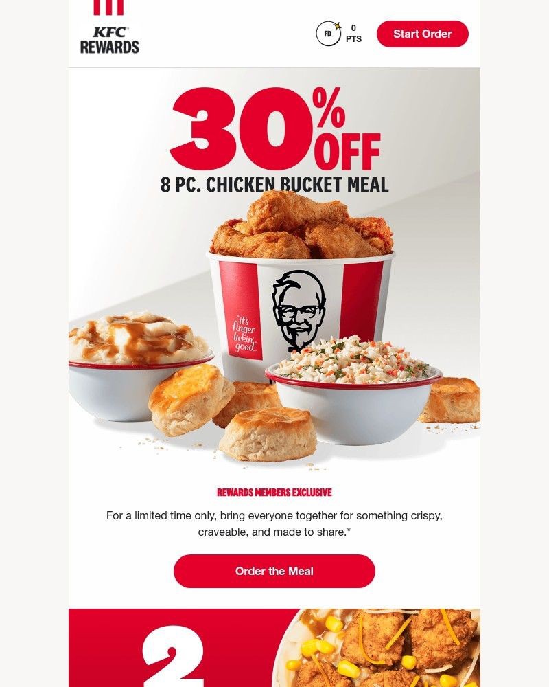 Screenshot of email sent to a Kentucky Fried Chicken Registered user
