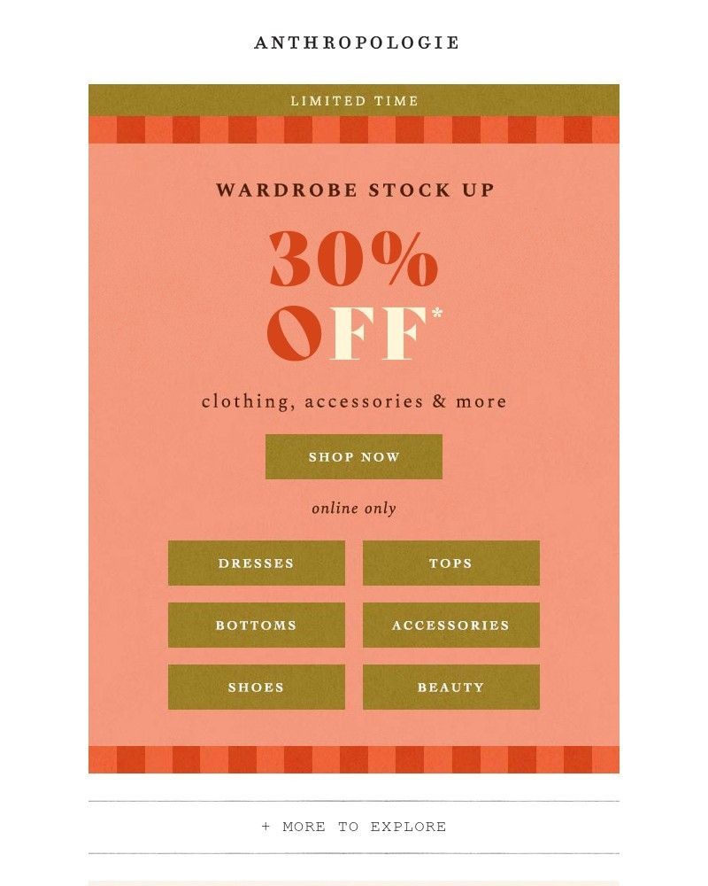 Screenshot of email sent to a Anthropologie Newsletter subscriber
