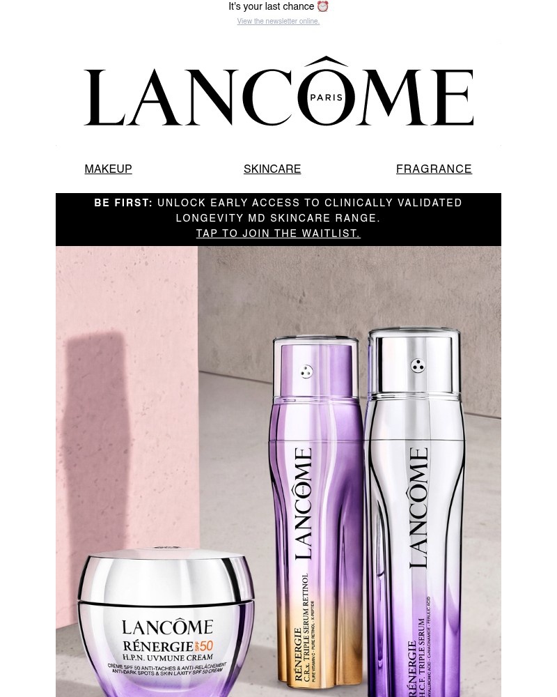 Screenshot of email sent to a Lancôme Newsletter subscriber