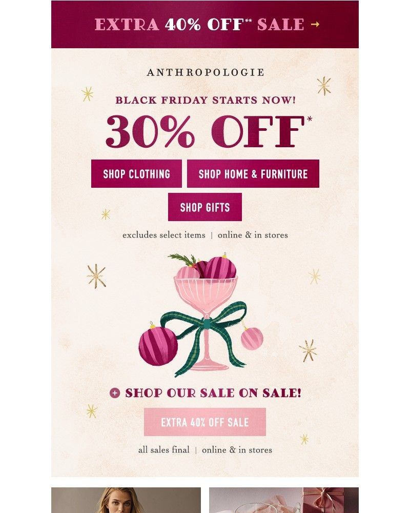 Screenshot of email sent to a Anthropologie Newsletter subscriber