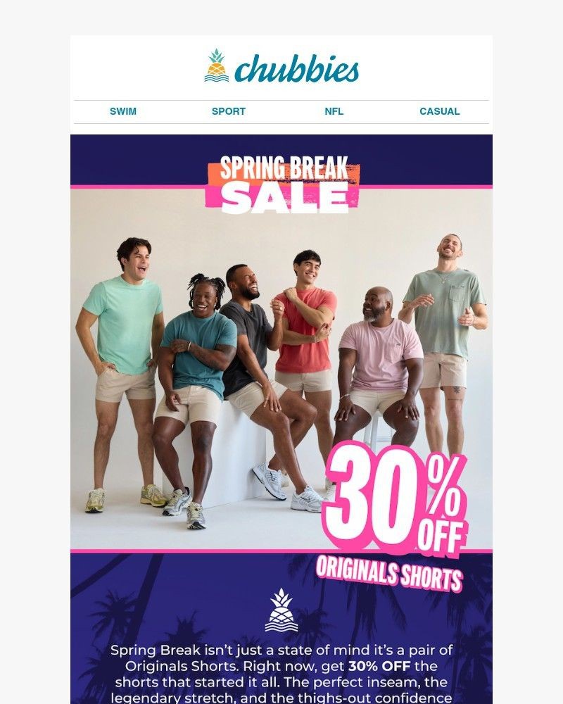 Screenshot of email sent to a Chubbies Newsletter subscriber