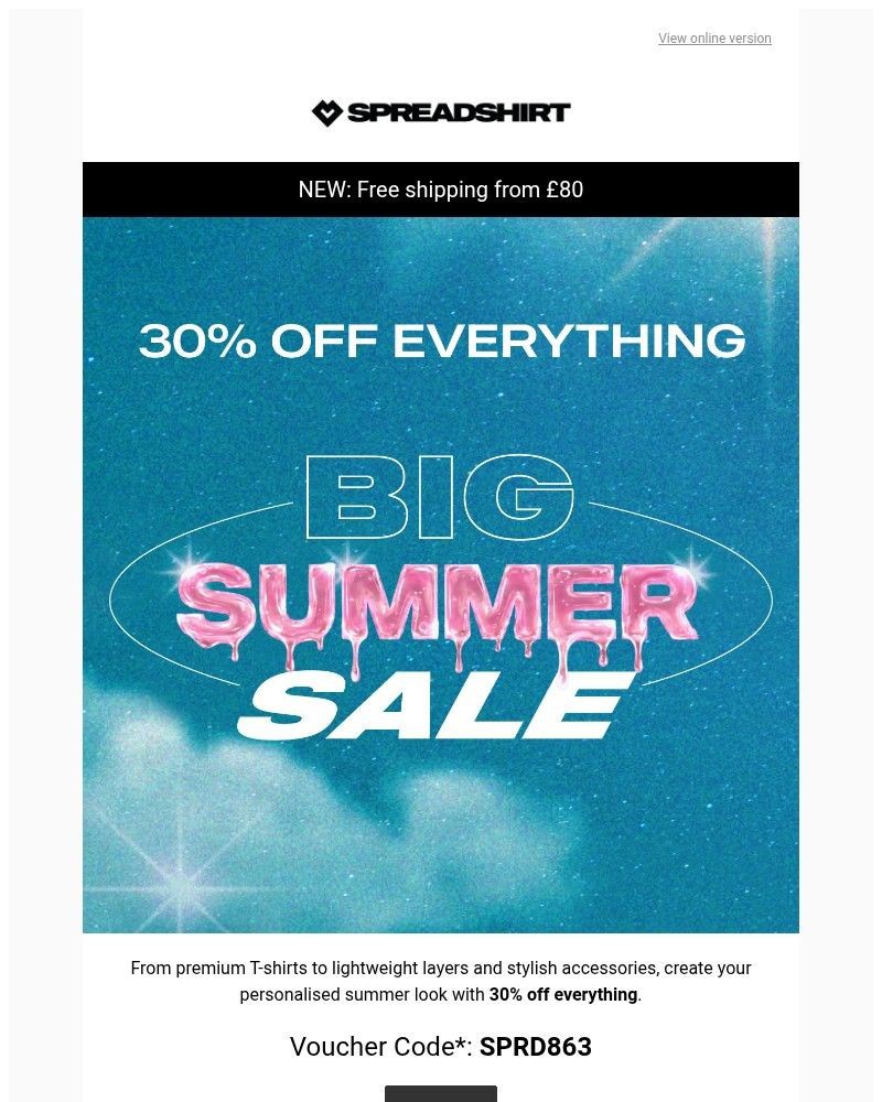 Screenshot of email sent to a Spreadshirt Newsletter subscriber