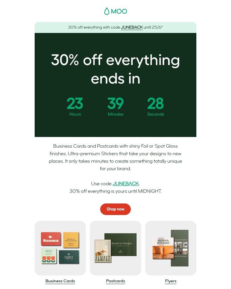 Screenshot of email sent to a Moo Newsletter subscriber
