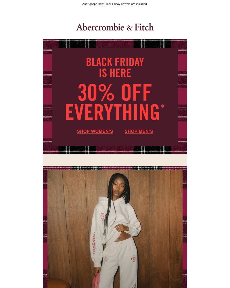 Screenshot of email sent to a Abercrombie Newsletter subscriber