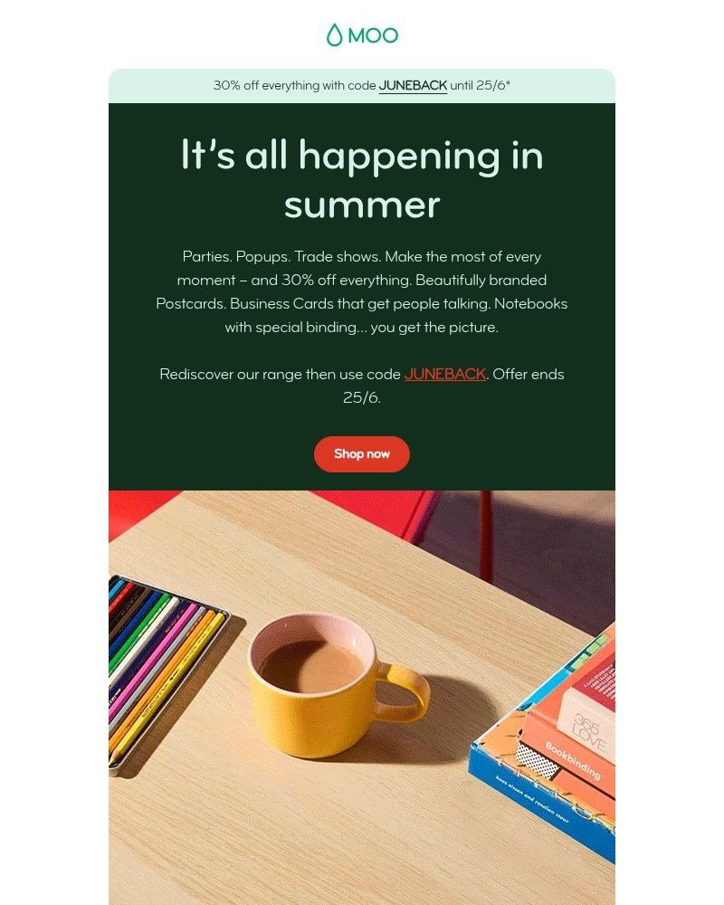 Screenshot of email sent to a Moo Newsletter subscriber