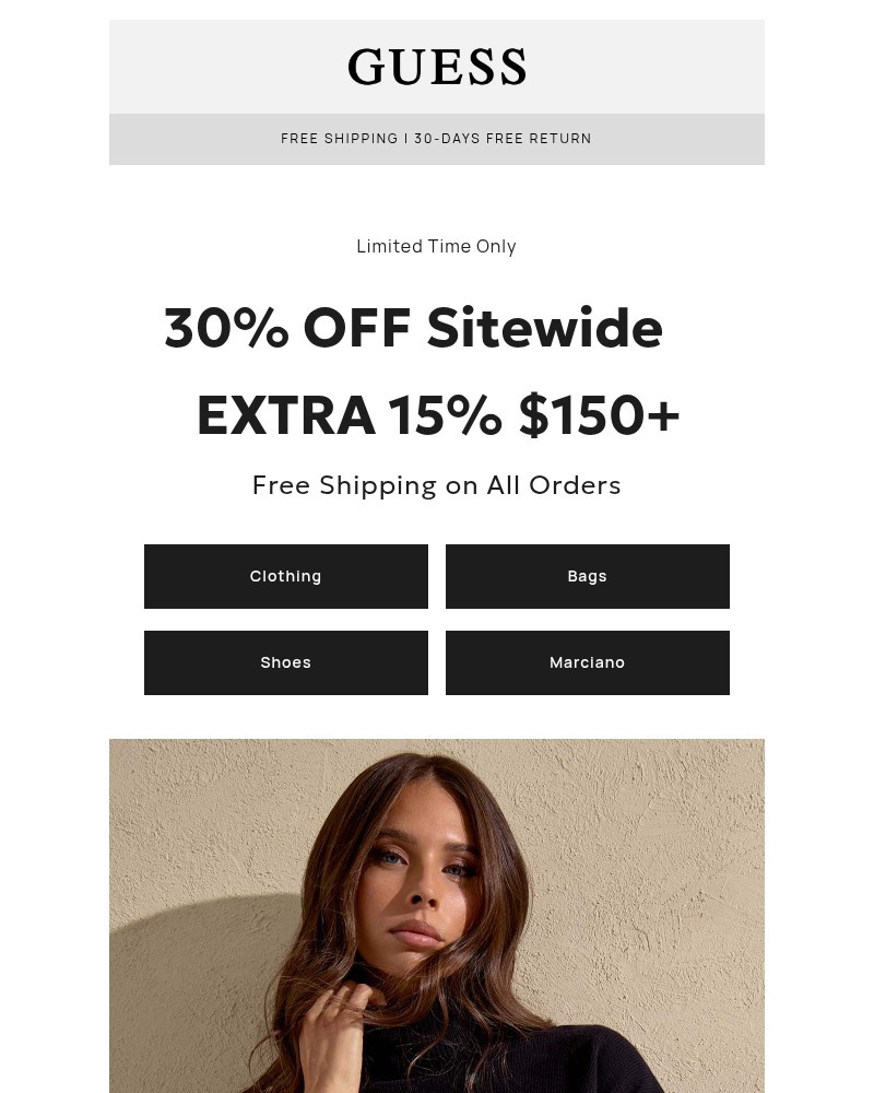 Screenshot of email sent to a Guess Newsletter subscriber