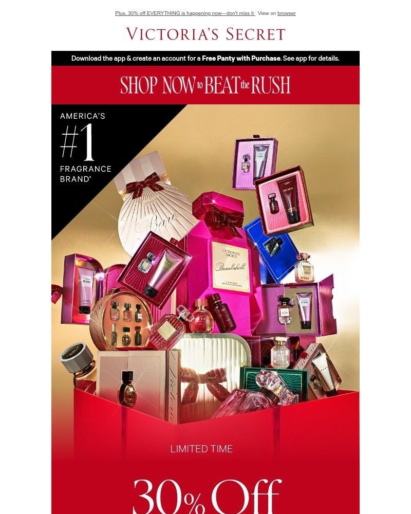 Screenshot of email sent to a Victoria's Secret Newsletter subscriber