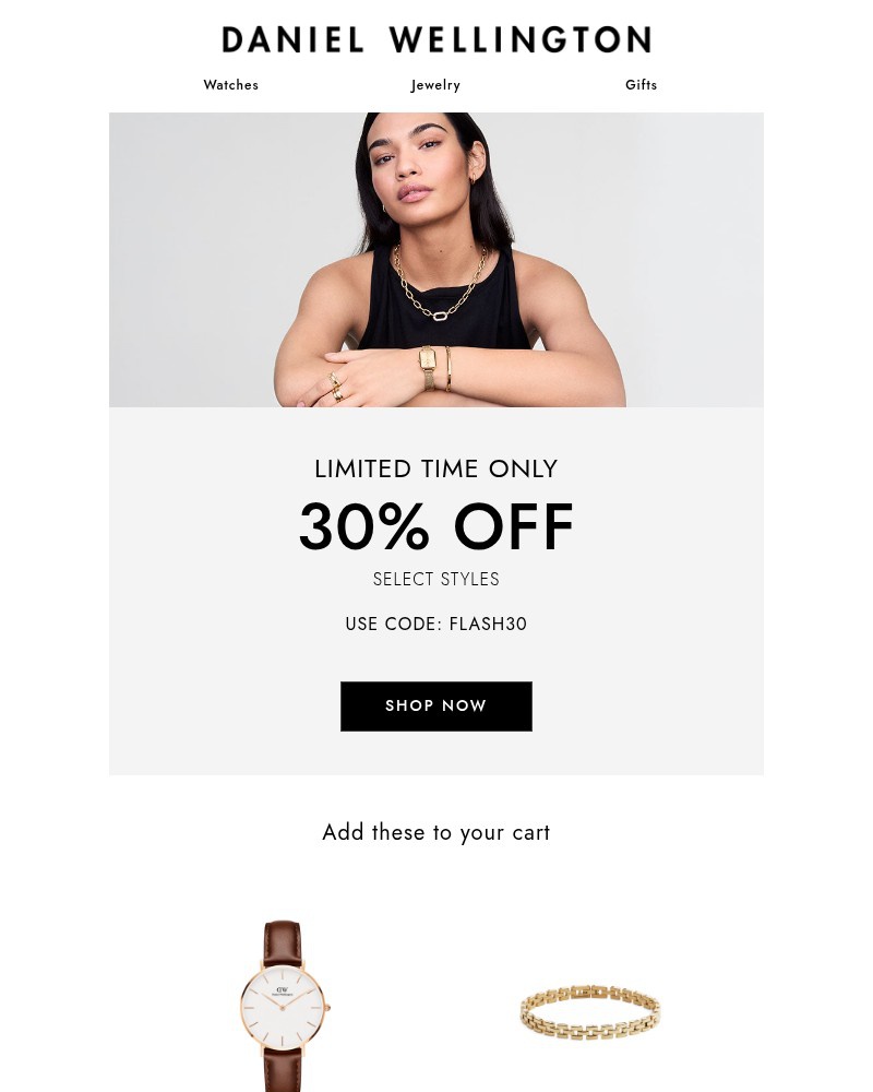 Screenshot of email sent to a Daniel Wellington Newsletter subscriber