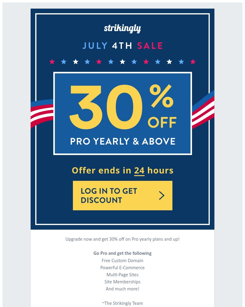 Screenshot of email sent to a Strikingly Registered user