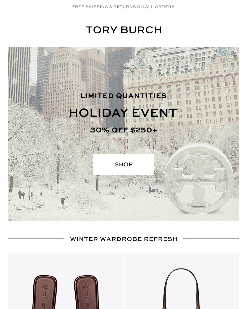 Screenshot of email sent to a Tory Burch Newsletter subscriber