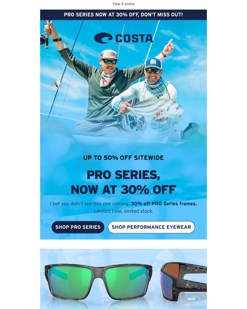 Screenshot of email sent to a Costa del Mar Newsletter subscriber