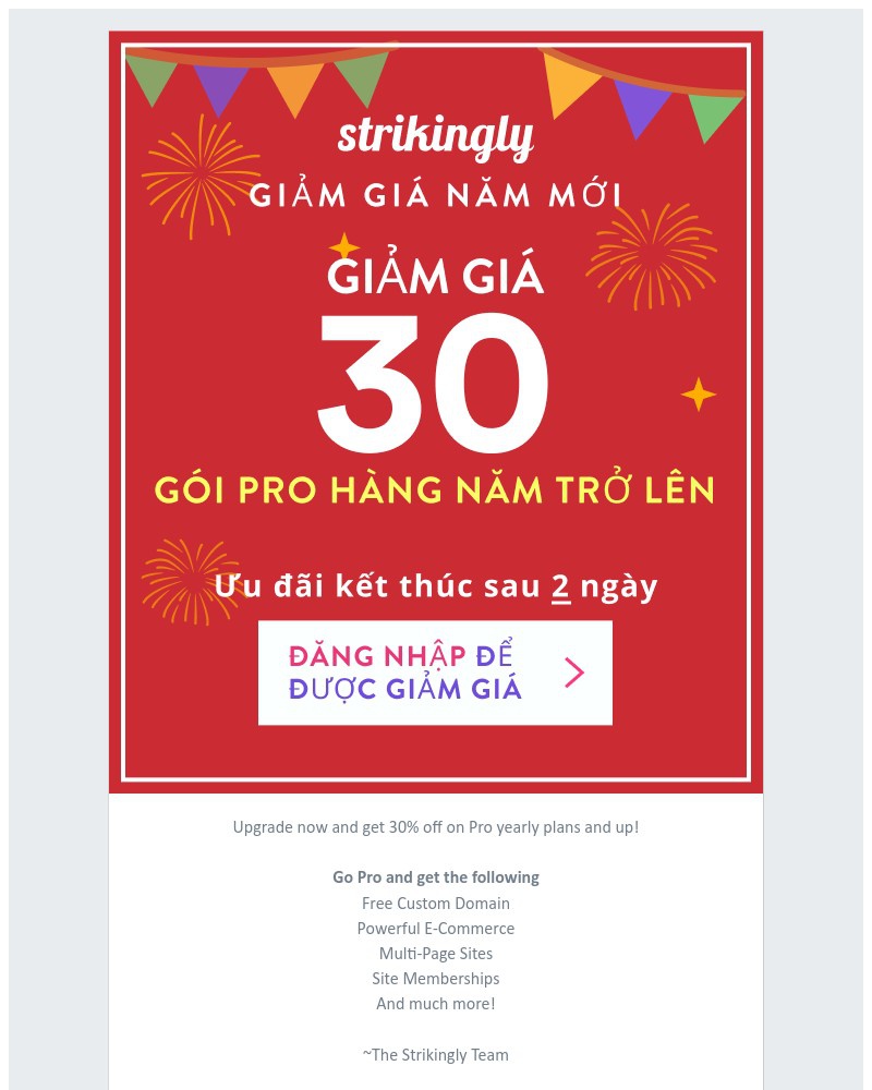 Screenshot of email sent to a Strikingly Registered user