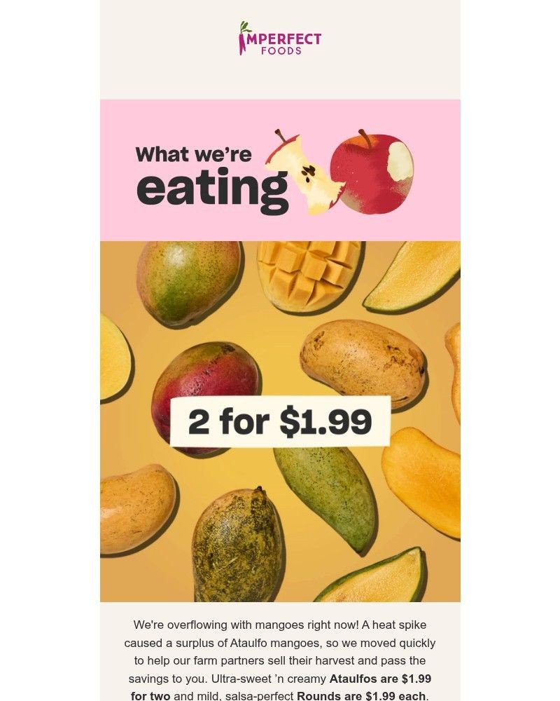 Screenshot of email sent to a Imperfect Foods Registered user