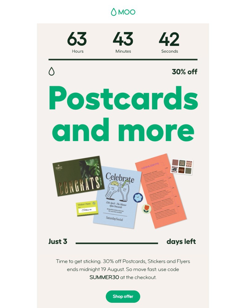 Screenshot of email sent to a Moo Newsletter subscriber