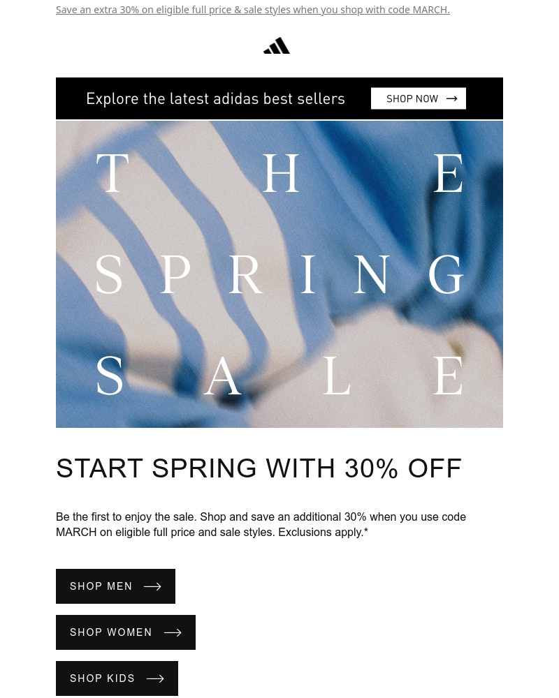 Screenshot of email sent to a Adidas Newsletter subscriber