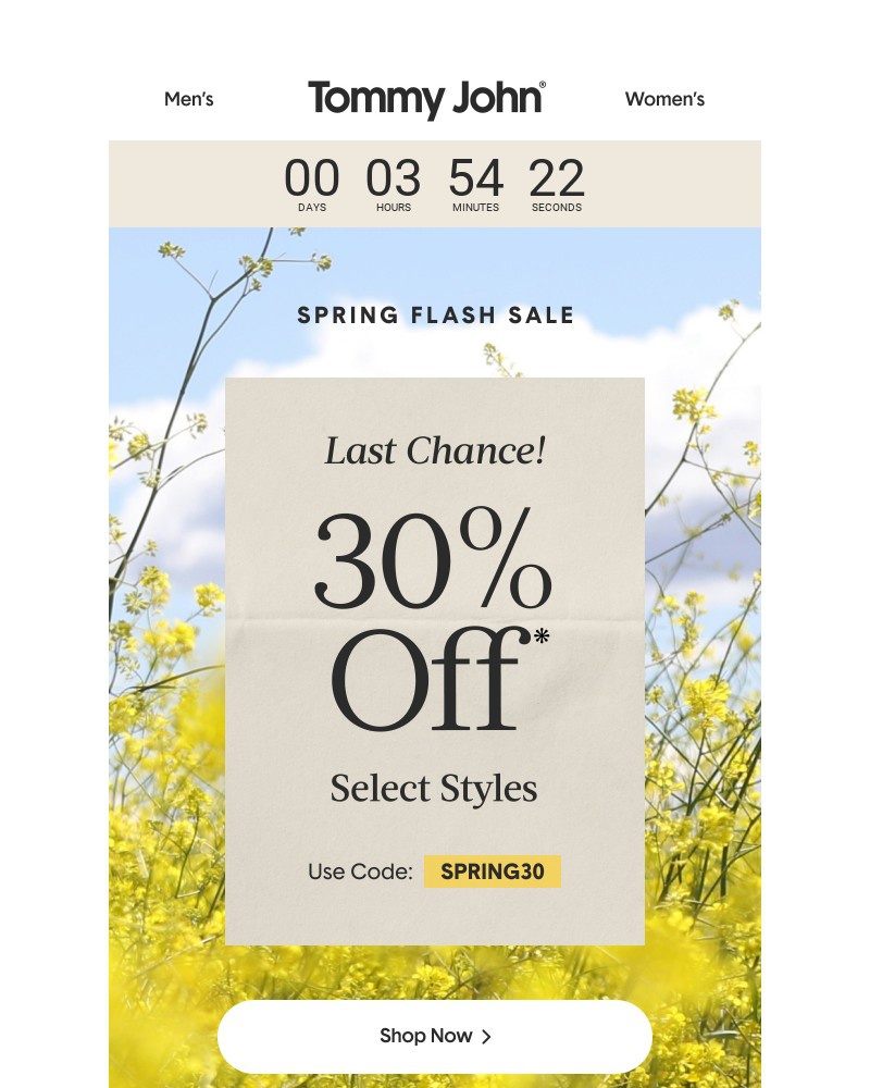 Screenshot of email sent to a Tommy John Newsletter subscriber