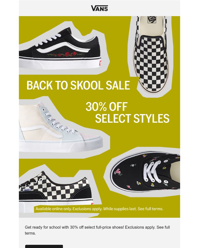 Screenshot of email sent to a Vans Registered user