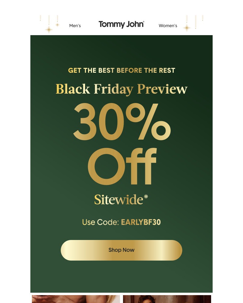 Screenshot of email sent to a Tommy John Newsletter subscriber