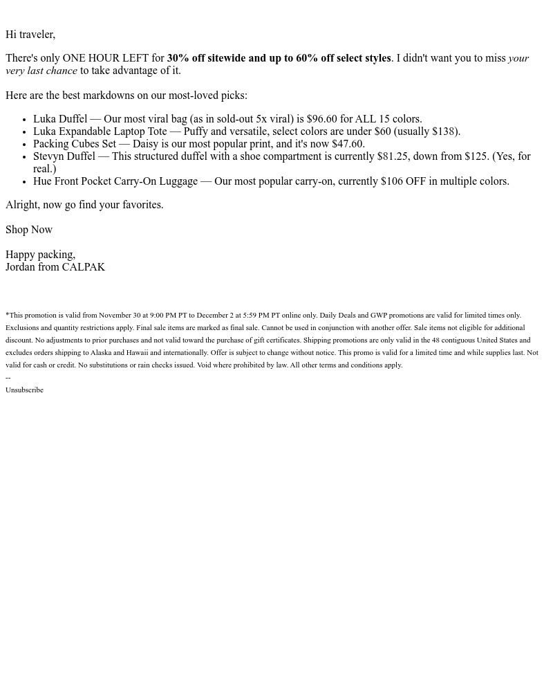 Screenshot of email with subject /media/emails/30-off-sitewide-ends-in-1-hour-e0c74c-cropped-46a10116.jpg