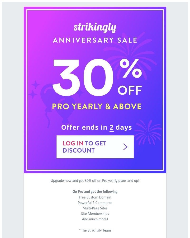 Screenshot of email sent to a Strikingly Registered user