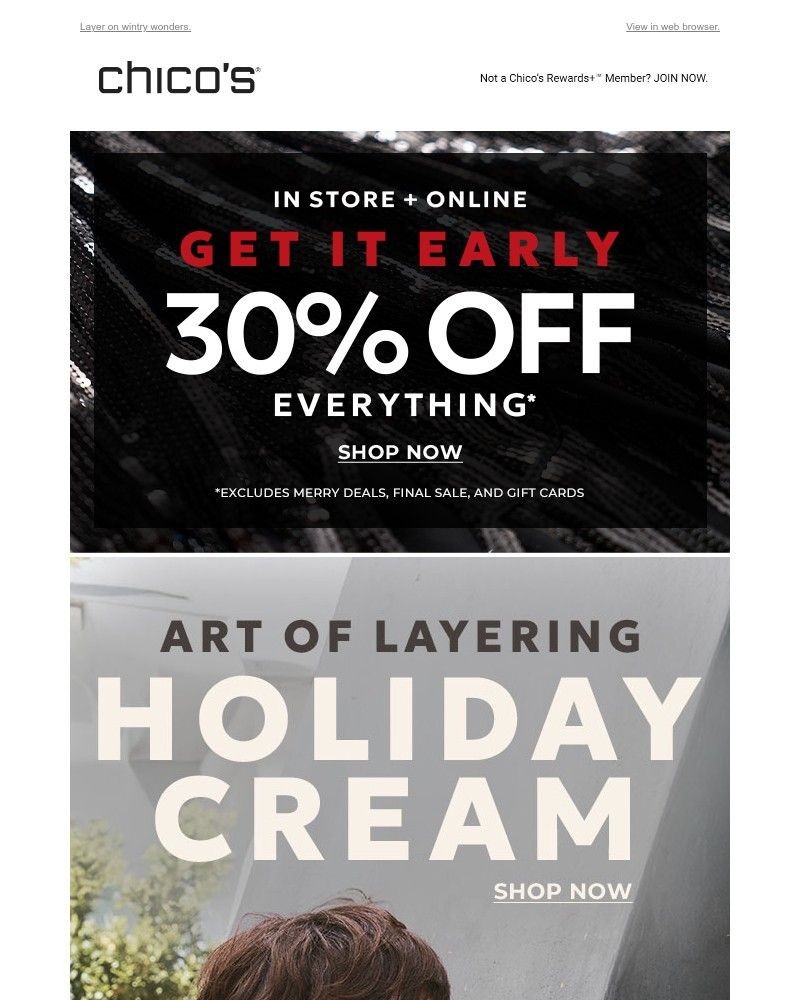 Screenshot of email sent to a Chico’s Newsletter subscriber