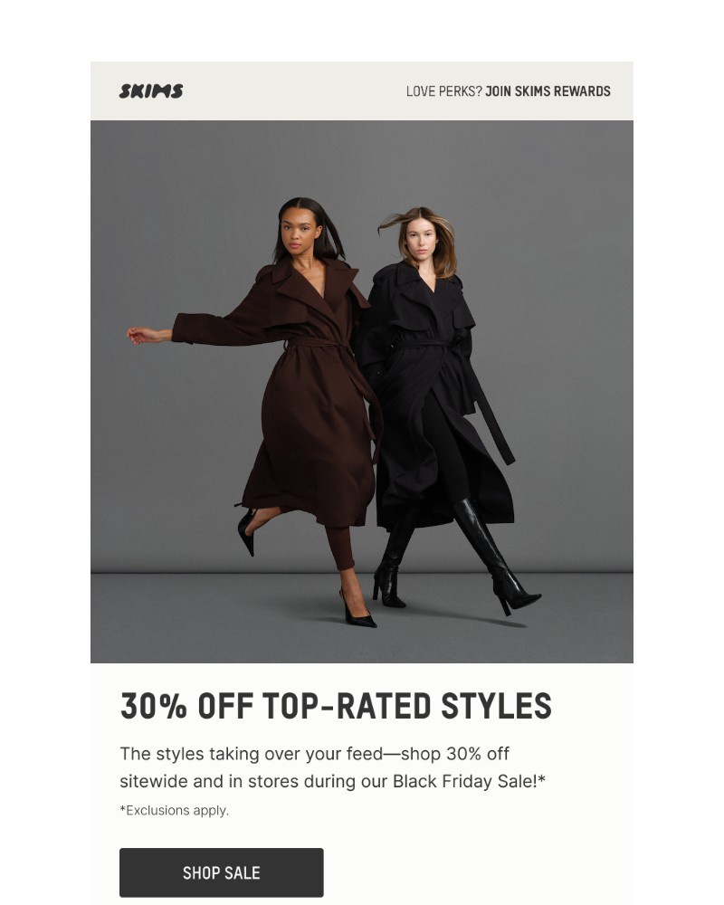 Screenshot of email sent to a Skims Newsletter subscriber