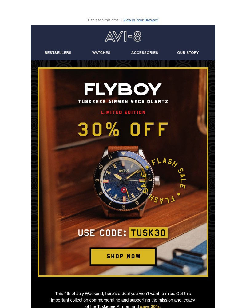 Screenshot of email with subject /media/emails/30-off-tuskegee-airmen-meca-quartz-limited-edition-7938ae-cropped-c32ee78f.jpg