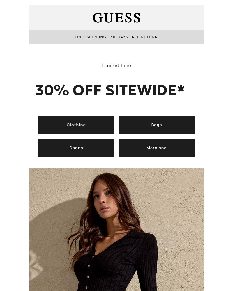 Screenshot of email sent to a Guess Newsletter subscriber