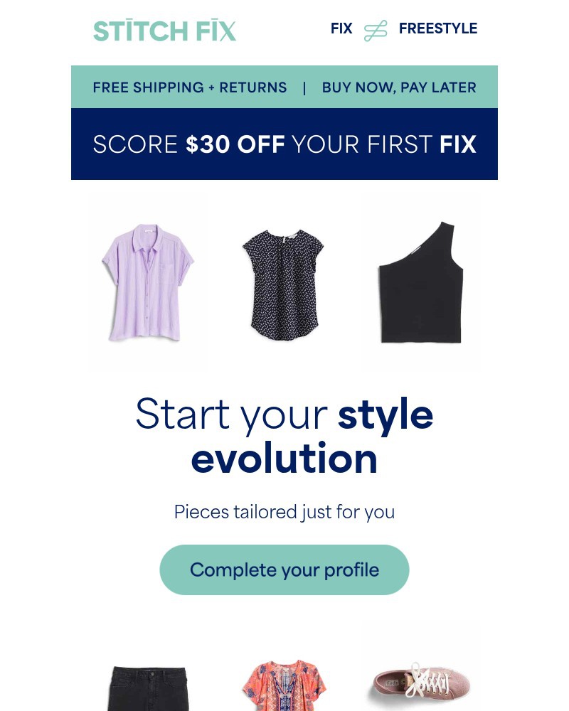 Screenshot of email sent to a Stitch Fix Cart abandoner