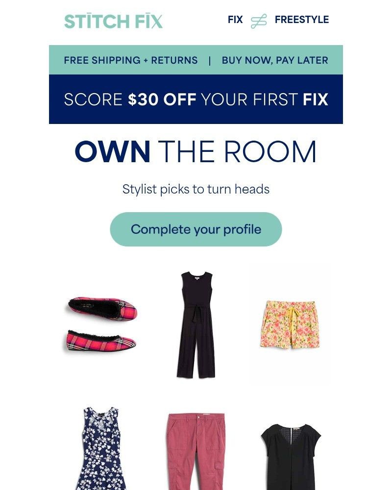 Screenshot of email sent to a Stitch Fix Cart abandoner