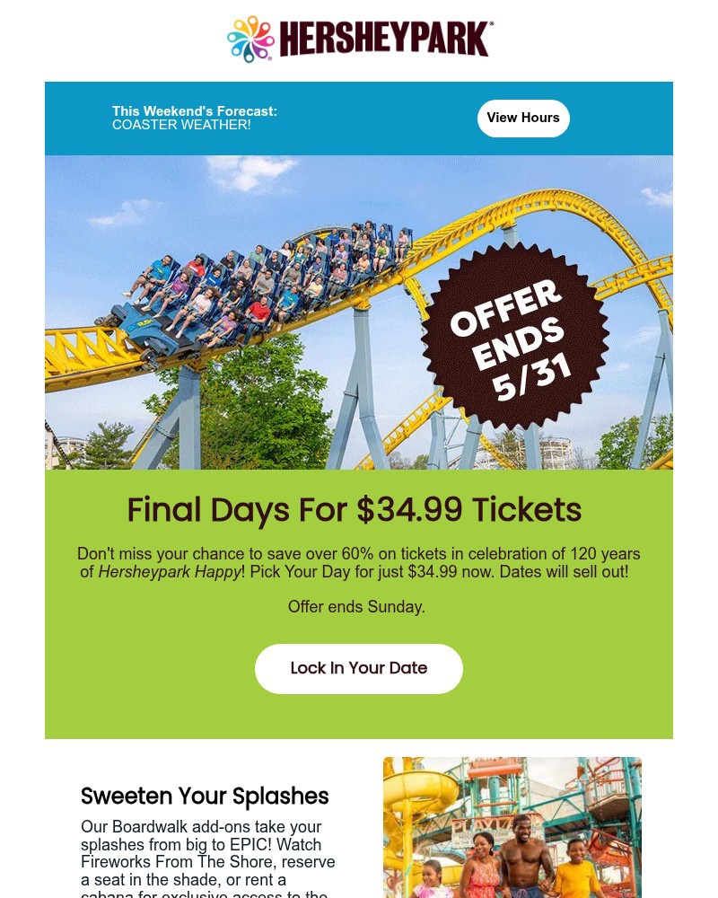 Screenshot of email sent to a Hershey Park Newsletter subscriber