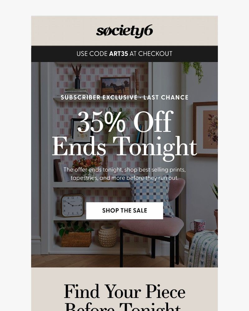 Screenshot of email sent to a Society6 Newsletter subscriber