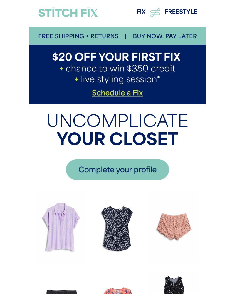 Screenshot of email sent to a Stitch Fix Cart abandoner