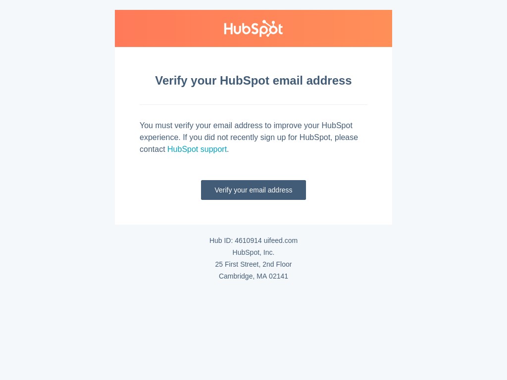 Screenshot of email sent to a HubSpot CRM Registered user