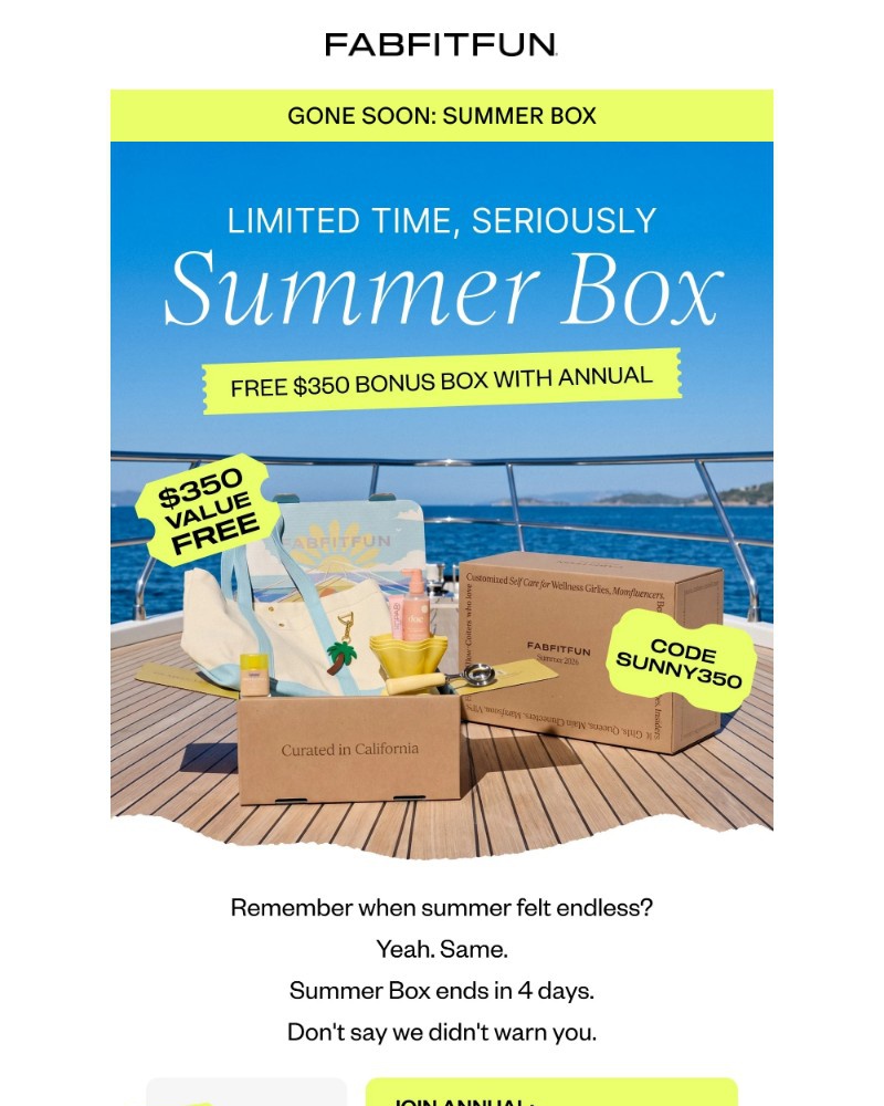 Screenshot of email sent to a FabFitFun Newsletter subscriber