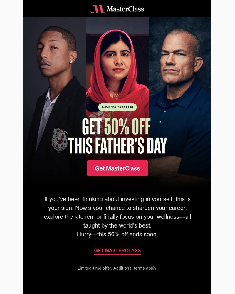 Screenshot of email sent to a MasterClass Registered user