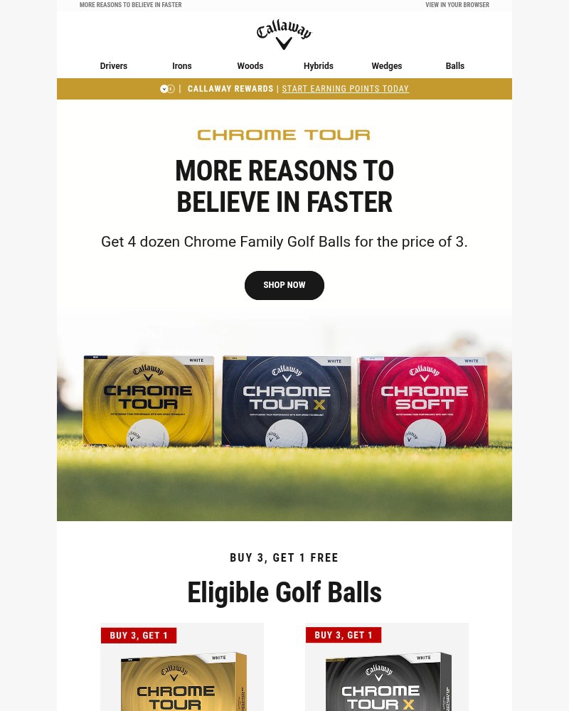 Screenshot of email sent to a Callaway Golf Newsletter subscriber