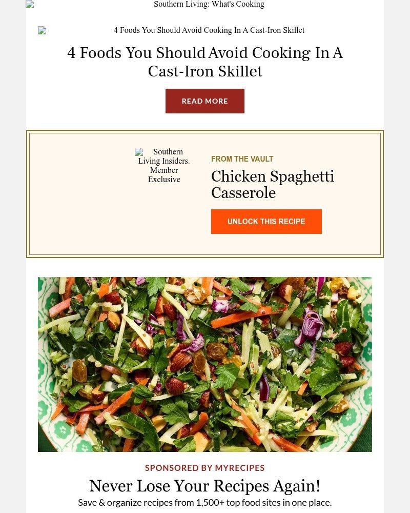Screenshot of email sent to a Southern Living Newsletter subscriber