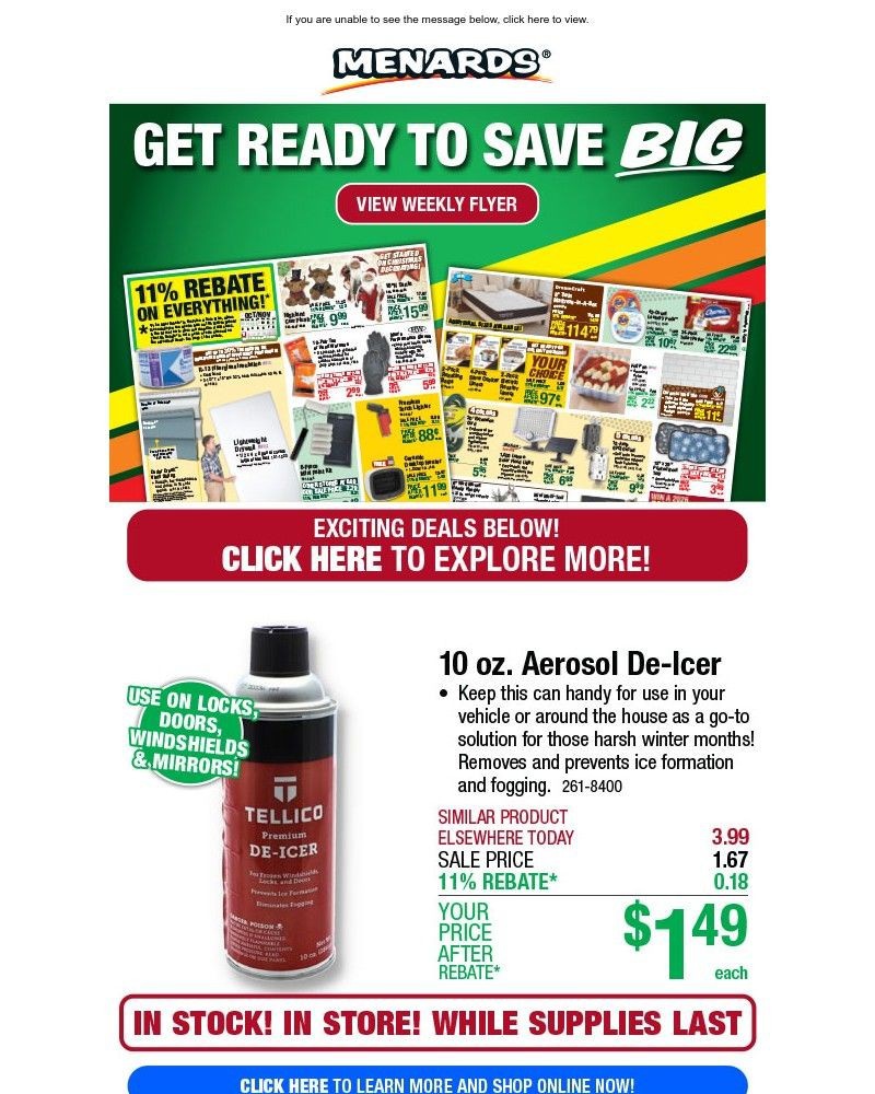 Screenshot of email sent to a Menards Newsletter subscriber