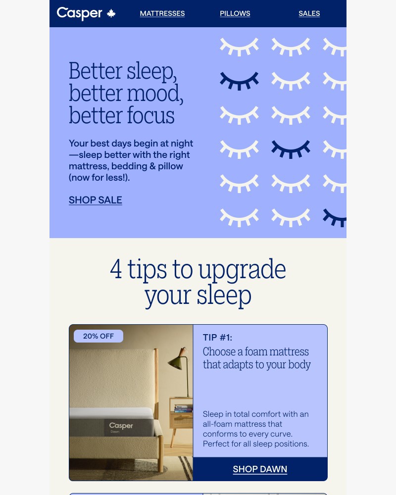 Screenshot of email sent to a Casper Newsletter subscriber