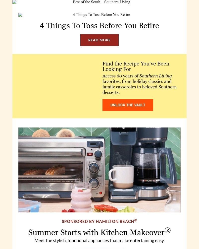 Screenshot of email sent to a Southern Living Newsletter subscriber