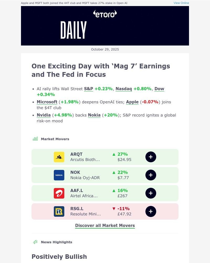 Screenshot of email sent to a eToro Registered user